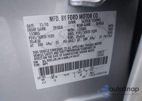 2011 Lincoln Mkx from USA, damaged, VIN 2LMDJ8JKXBBJ11637